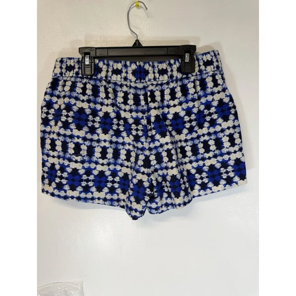 J Crew Women Boardwalk Elastic Pull On Shorts  Geometrc Multi Blue LINEN BLEND 2